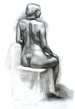 recommend clip art: hand drawn pencil black and white illustration of woman figure