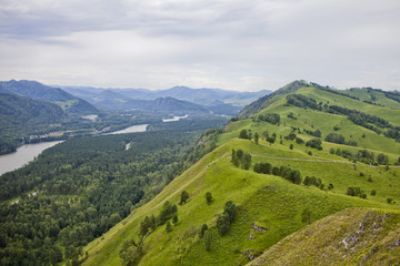 View from The Devil's Finger Rock. Altai mountains landscape.