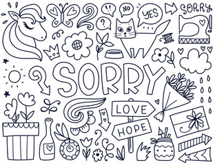 Doodles cute isolated elements.