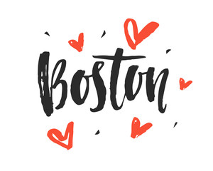 Boston. Modern city hand written brush lettering