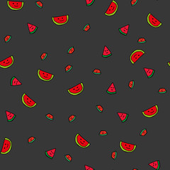 Simple drawings of watermelon. Seamless patterns.