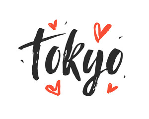 Tokyo. Modern city hand written brush lettering