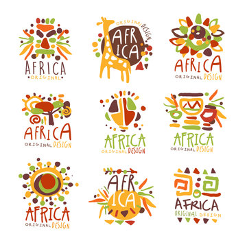 Africa set for logo original design. Travel to Africa colorful hand drawn vector llustrations