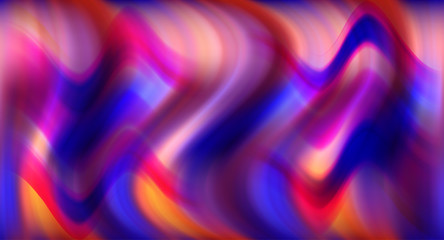 Abstract colorful wavy background of blurred shapes and gradients. Red, orange, blue and pink abstract rippling pattern of waves