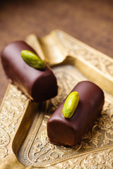 Handmade luxury chocolates with pistachio