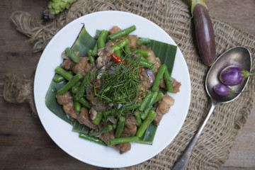 Food series: Stir-fried cow-pea with pork, Thai food
