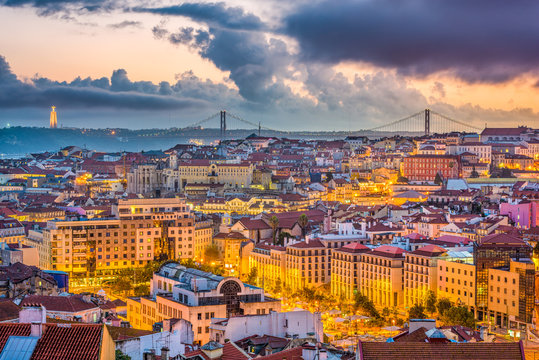 Lisbon, Portugal Skyline towards Tagus River.