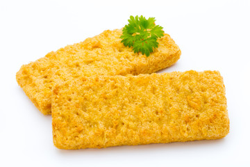 Fish fingers on the white background.