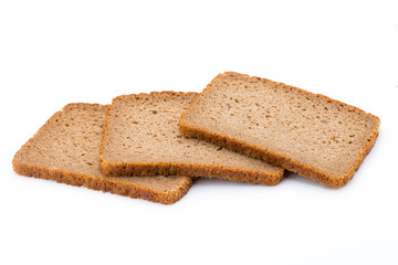 Slices of rye bread isolated on white background.