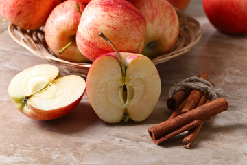 Juicy apples on a kitchen table