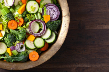 Close-up of sliced raw vegetables, top view