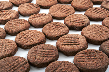 Chocolate butter cookies brownie isolated on white background