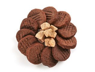 Chocolate butter cookies brownie with dark sugar isolated on white background