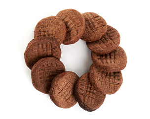 Chocolate butter cookies brownie isolated on white background