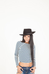 Funny african american woman on a white background