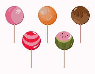 Sweet candy lollipops set. berry and chocolate flavors Vector