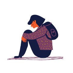 Sad and depressed girl sitting on the floor. Depressed teenager. Sad woman Unhappy and stressed student. Creative vector illustration. - 159706566