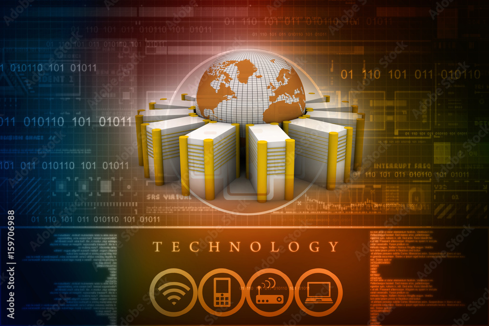 Poster 3d rendering database storage data base with globe