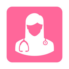 Icono plano doctora en cuadrado rosa
