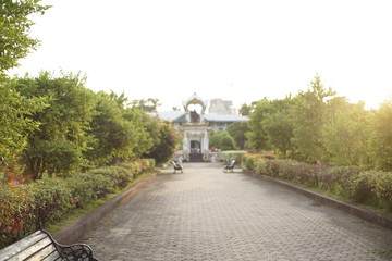 Walkway in the park At sunset