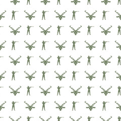 Military seamless pattern with soldiers and guns