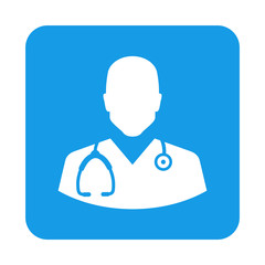 Icono plano medico en cuadrado azul