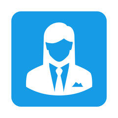 Icono plano mujer de negocios en cuadrado azul