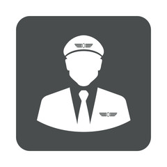 Icono plano piloto aviacion en cuadrado gris