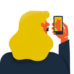 Creative vector illustration. Woman with smartphone makes selfie. - 159708139