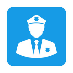 Icono plano policia en cuadrado azul
