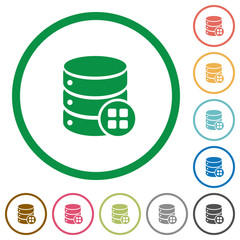 Database modules flat icons with outlines