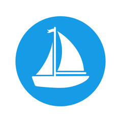 Icono plano velero con banderin en circulo azul