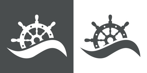 Icono plano timon con ola gris y blanco © teracreonte