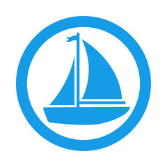 Icono plano velero con banderin en circulo color azul