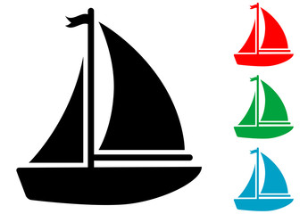 Icono plano velero con banderin en varios colores