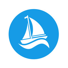 Icono plano velero con ola en circulo azul