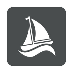 Icono plano velero con ola en cuadrado gris