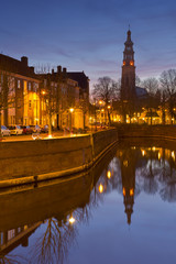 Middelburg with the Lange Jan church tower at night