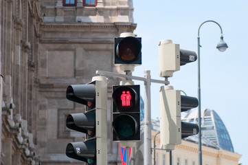 Red traffic light in Vienna, Austria