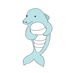 Cute cartoon Dolphin character, vector illustration in simple style. Isolated on white background.