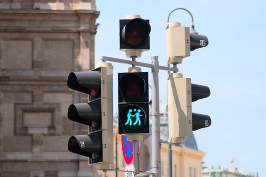 Green traffic light in Vienna, Austria