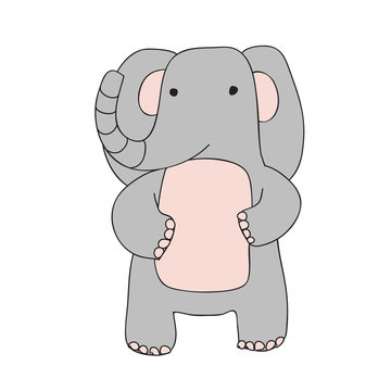 Cute cartoon elephant character, vector illustration in simple style. Isolated on white background.