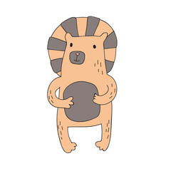 Cute cartoon lion character, vector illustration in simple style. Isolated on white background.