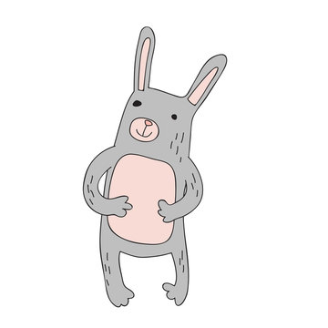 Cute cartoon rabbit character, vector illustration in simple style. Isolated on white background.