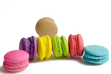 Colorful cake macaron or macaroons on white background