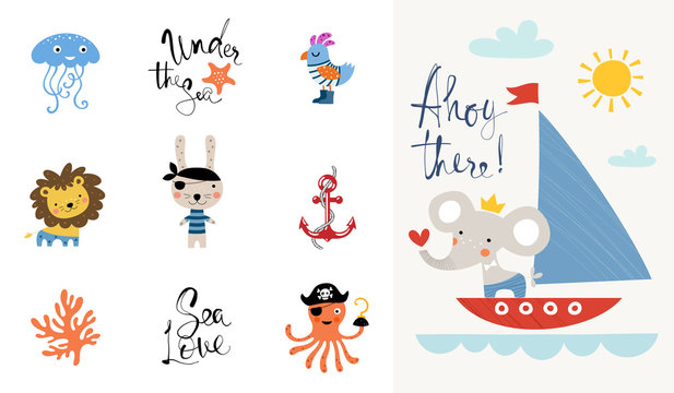 Ahoy there. Good for kid's or baby's wall art, fashion tee shirt prints and greeting cards.