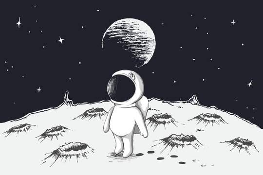 Cute astronaut walking on Moon