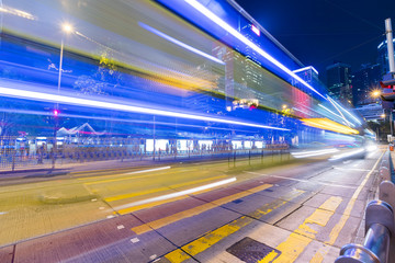 Hong Kong with traffic trail at night