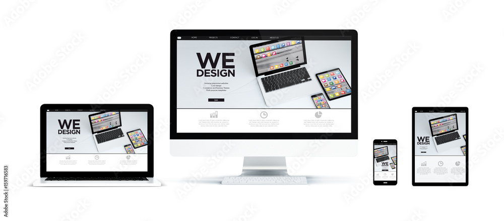 Poster realistic devices isolated with responsive mobile app design website