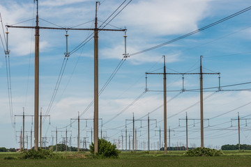 High voltage electric transmission tower energy pylon
